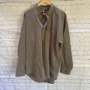 Chaps Ralph Lauren Tan Plaid Button Down Dress Shirt Mens Size Large Classic Fit